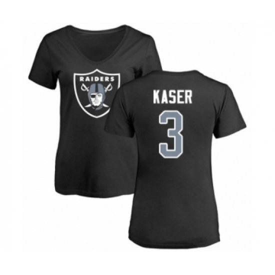 Football Women's Oakland Raiders #3 Drew Kaser Black Name & Number Logo T-Shirt - Ujersey