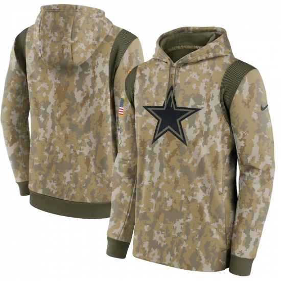 Men's Dallas Cowboys Nike Camo 2021 Salute To Service Therma Performance Pullover Hoodie - Ujersey