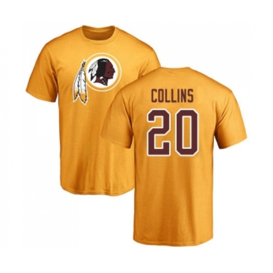 Football Washington Redskins #20 Landon Collins Gold Name & Number Logo T-Shirt - Ujersey