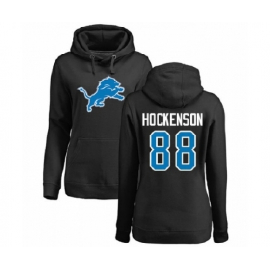 Football Women's Detroit Lions #88 T.J. Hockenson Black Name & Number Logo Pullover Hoodie - Ujersey