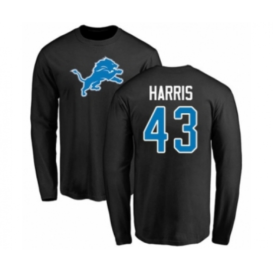 Football Detroit Lions #43 Will Harris Black Name & Number Logo Long Sleeve T-Shirt - Ujersey