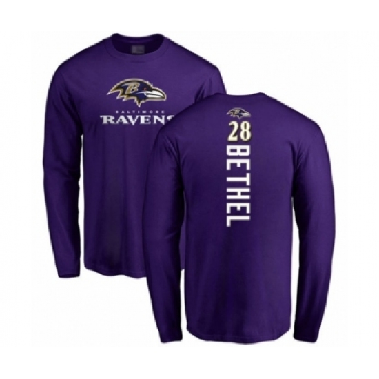 Football Baltimore Ravens #28 Justin Bethel Purple Backer Long Sleeve T-Shirt - Ujersey