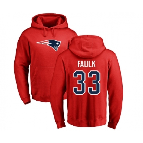 Football New England Patriots #33 Kevin Faulk Red Name & Number Logo Pullover Hoodie - Ujersey