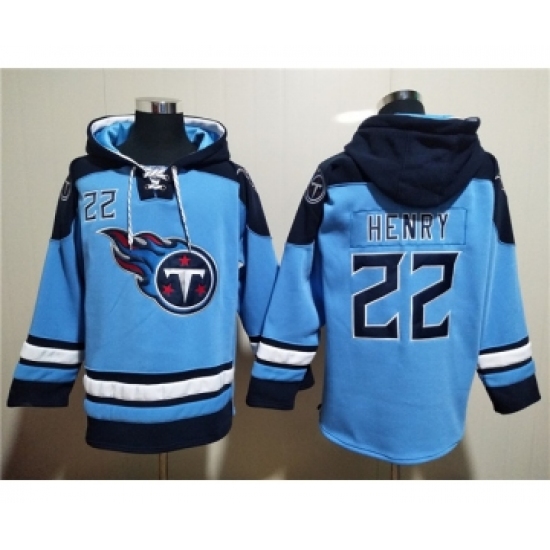Men's Tennessee Titans #22 Derrick Henry Blue Lace-Up Pullover Hoodie - Ujersey