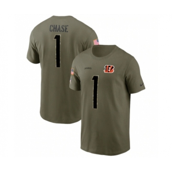 Men's Cincinnati Bengals #1 Ja'Marr Chase 2022 Olive Salute to Service T-Shirt - Ujersey