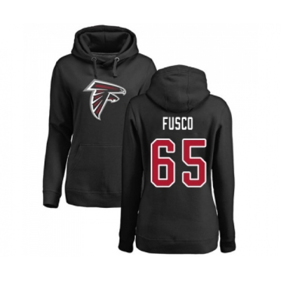 Football Women's Atlanta Falcons #65 Brandon Fusco Black Name & Number Logo Pullover Hoodie - Ujersey