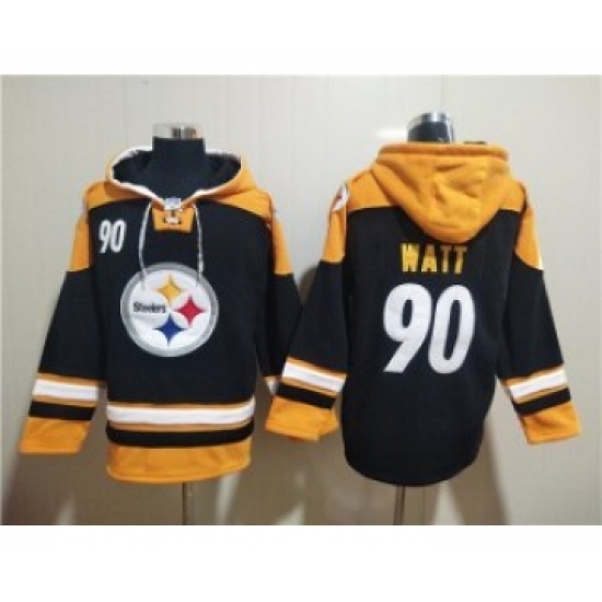 Men's Pittsburgh Steelers #90 T.J. Watt Black Ageless Must-Have Lace-Up Pullover Hoodie - Ujersey