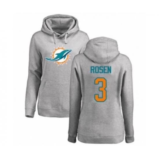 Football Women's Miami Dolphins #3 Josh Rosen Ash Name & Number Logo Pullover Hoodie - Ujersey