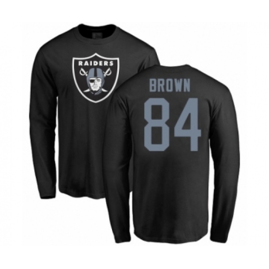 Football Oakland Raiders #84 Antonio Brown Black Name & Number Logo Long Sleeve T-Shirt - Ujersey