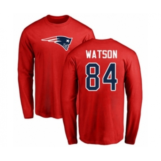Football New England Patriots #84 Benjamin Watson Red Name & Number Logo Long Sleeve T-Shirt - Ujersey