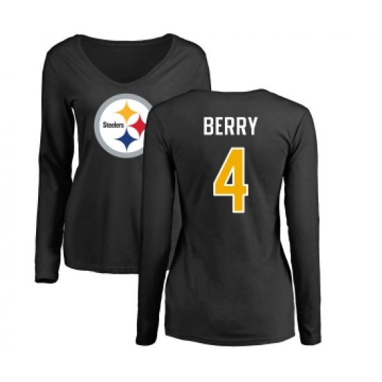 Football Women's Pittsburgh Steelers #4 Jordan Berry Black Name & Number Logo Slim Fit Long Sleeve T-Shirt - Ujersey