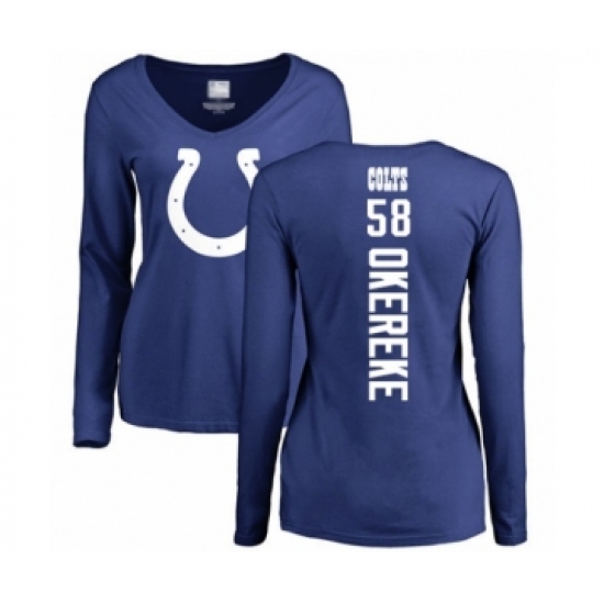 Football Women's Indianapolis Colts #58 Bobby Okereke Royal Blue Backer Long Sleeve T-Shirt - Ujersey