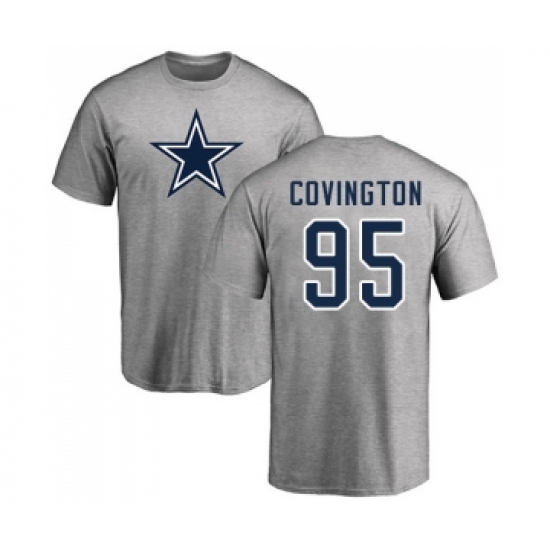 Football Dallas Cowboys #95 Christian Covington Ash Name & Number Logo T-Shirt - Ujersey