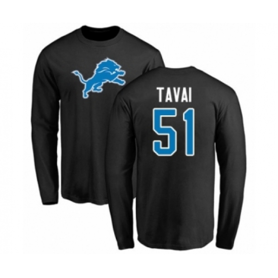 Football Detroit Lions #51 Jahlani Tavai Black Name & Number Logo Long Sleeve T-Shirt - Ujersey