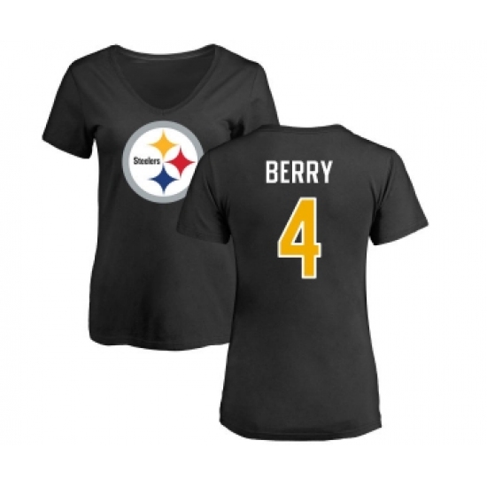Football Women's Pittsburgh Steelers #4 Jordan Berry Black Name & Number Logo Slim Fit T-Shirt - Ujersey