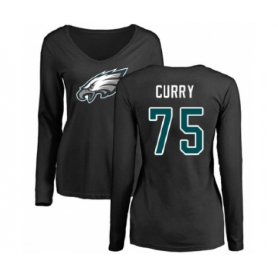 Women's Philadelphia Eagles #75 Vinny Curry Black Name & Number Logo Slim Fit Long Sleeve T-Shirt. - Ujersey