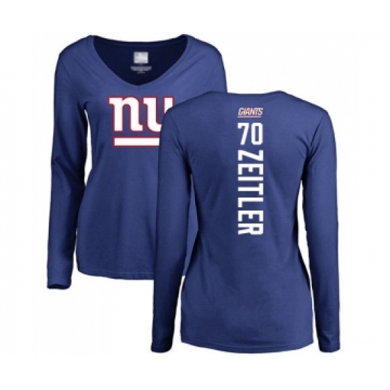 Football Women's New York Giants #70 Kevin Zeitler Royal Blue Backer Long Sleeve T-Shirt - Ujersey
