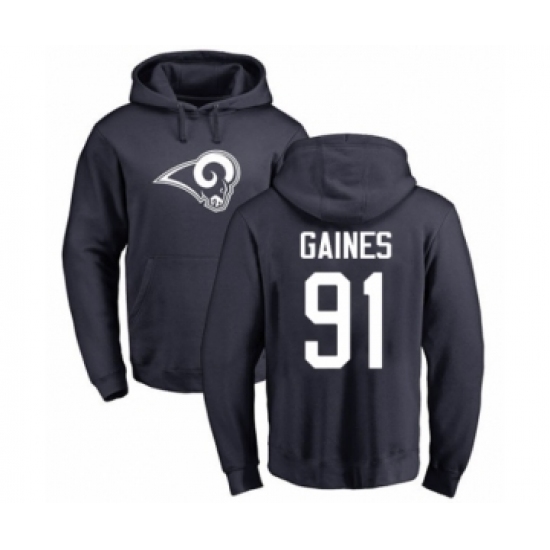 Football Los Angeles Rams #91 Greg Gaines Navy Blue Name & Number Logo Pullover Hoodie - Ujersey