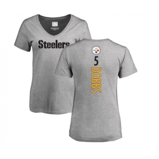 Football Women's Pittsburgh Steelers #5 Joshua Dobbs Ash Backer V-Neck T-Shirt - Ujersey