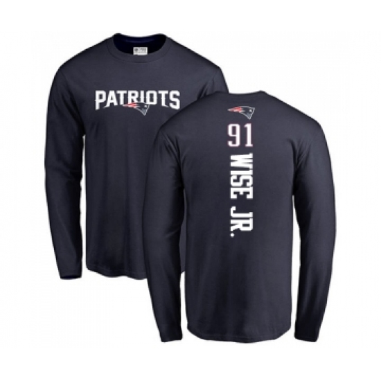Football New England Patriots #91 Deatrich Wise Jr Navy Blue Backer Long Sleeve T-Shirt - Ujersey