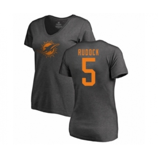 Football Women's Miami Dolphins #5 Jake Rudock Ash One Color T-Shirt - Ujersey