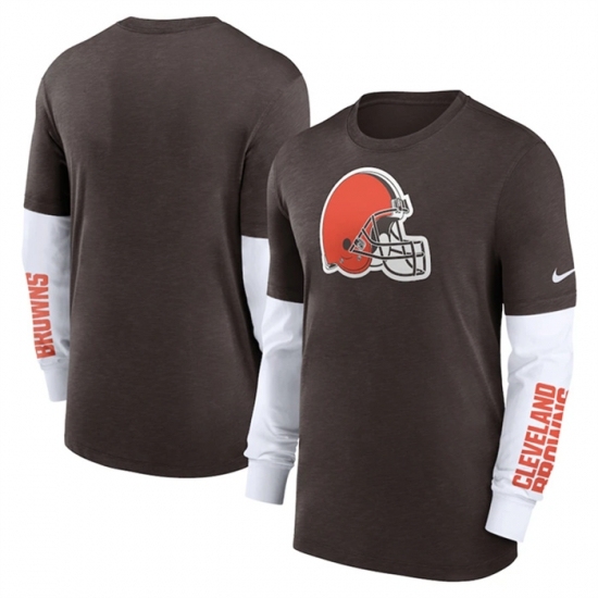 Men's Cleveland Browns Heather Brown Slub Fashion Long Sleeve T Shirt - Ujersey