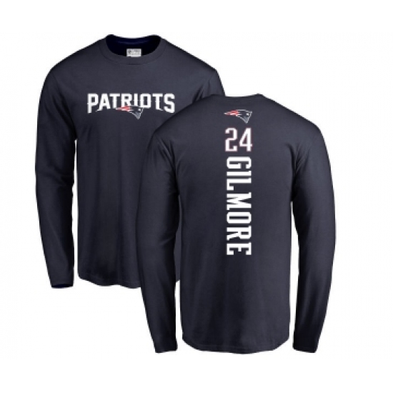 Football New England Patriots #24 Stephon Gilmore Navy Blue Backer Long Sleeve T-Shirt - Ujersey