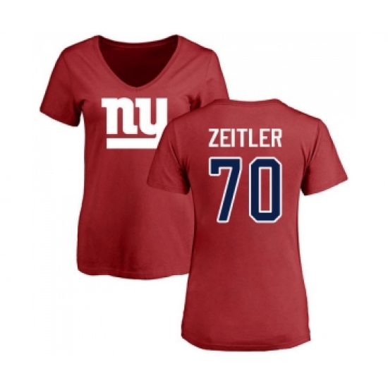 Football Women's New York Giants #70 Kevin Zeitler Red Name & Number Logo T-Shirt - Ujersey