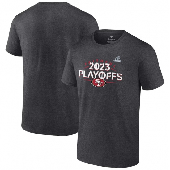 Men's San Francisco 49ers Heather Charcoal 2023 Playoffs T-Shirt - Ujersey