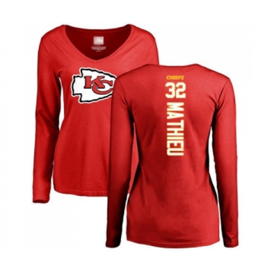 Football Women's Kansas City Chiefs #32 Tyrann Mathieu Red Backer Slim Fit Long Sleeve T-Shirt - Ujersey