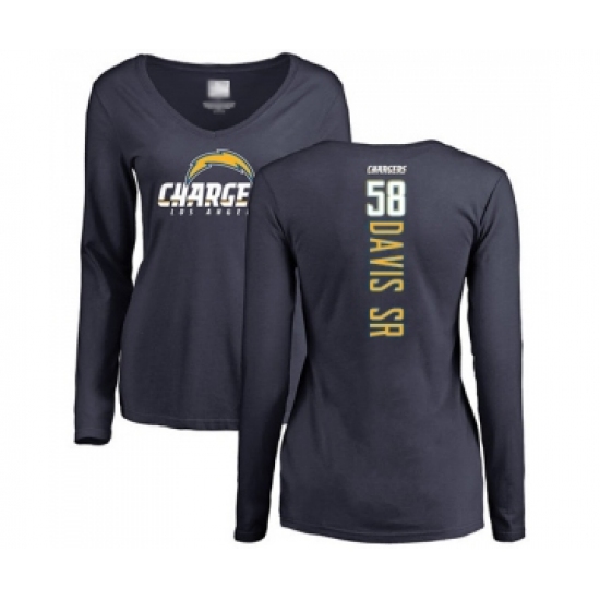 Football Women's Los Angeles Chargers #58 Thomas Davis Sr Navy Blue Backer Long Sleeve T-Shirt - Ujersey