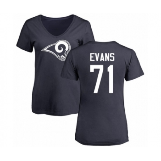 Football Women's Los Angeles Rams #71 Bobby Evans Navy Blue Name & Number Logo Slim Fit T-Shirt - Ujersey