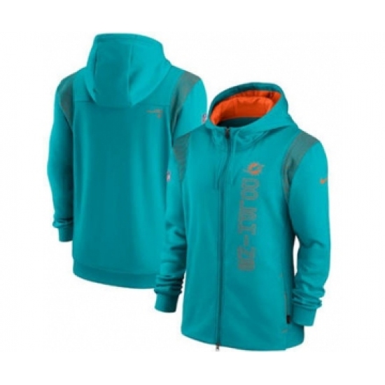 Men's Miami Dolphins 2021 Aqua Sideline Team Performance Full-Zip Hoodie - Ujersey