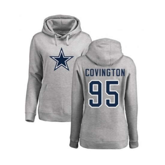 Football Women's Dallas Cowboys #95 Christian Covington Ash Name & Number Logo Pullover Hoodie - Ujersey