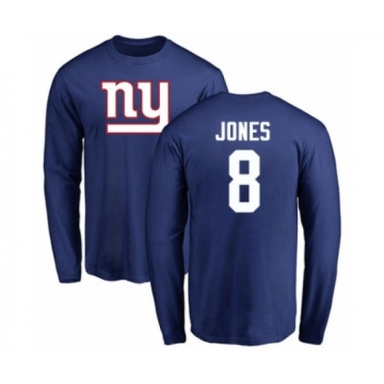 Football New York Giants #8 Daniel Jones Royal Blue Name & Number Logo Long Sleeve T-Shirt - Ujersey