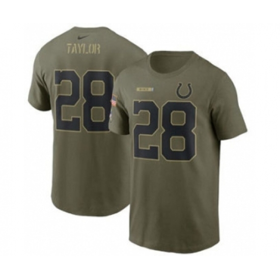 Men's Indianapolis Colts #28 Jonathan Taylor 2021 Olive Salute To Service Football T-Shirt - Ujersey