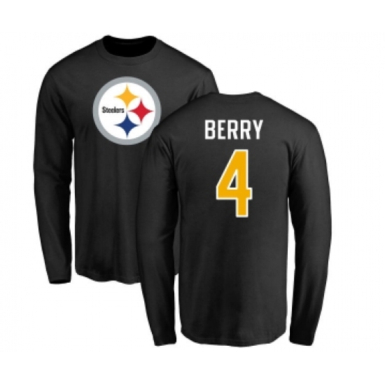 Football Pittsburgh Steelers #4 Jordan Berry Black Name & Number Logo Long Sleeve T-Shirt - Ujersey