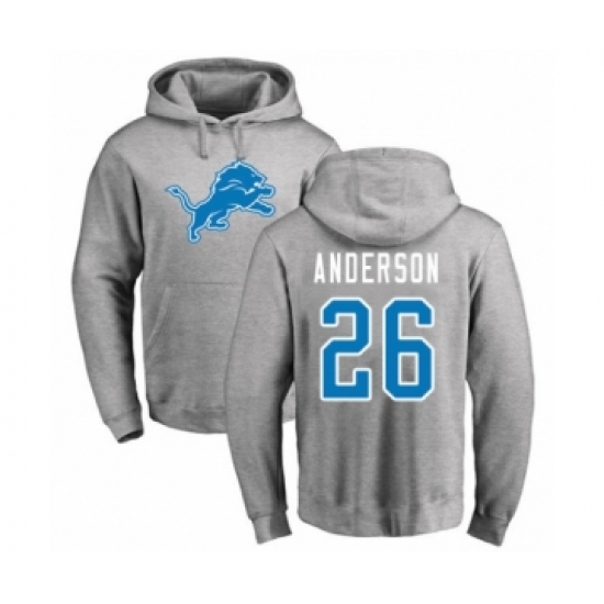 Football Detroit Lions #26 C.J. Anderson Ash Name & Number Logo Pullover Hoodie - Ujersey