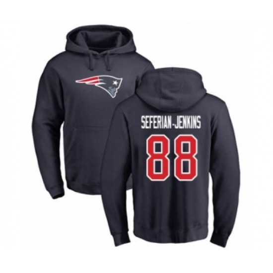 Football New England Patriots #88 Austin Seferian-Jenkins Navy Blue Name & Number Logo Pullover Hoodie - Ujersey