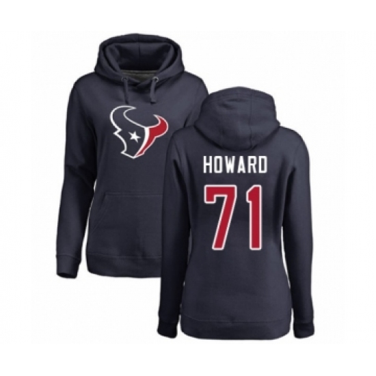 Football Women's Houston Texans #71 Tytus Howard Navy Blue Name & Number Logo Pullover Hoodie - Ujersey
