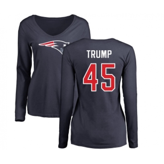 Football Women's New England Patriots #45 Donald Trump Navy Blue Name & Number Logo Slim Fit Long Sleeve T-Shirt - Ujersey