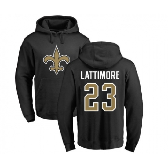 Football New Orleans Saints #23 Marshon Lattimore Black Name & Number Logo Pullover Hoodie - Ujersey