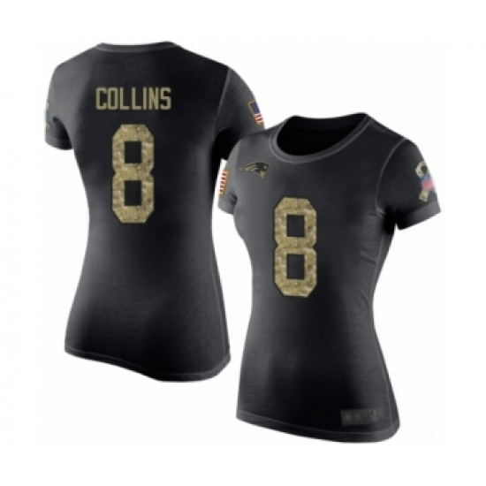 Football Women's New England Patriots #8 Jamie Collins Black Camo Salute to Service T-Shirt - Ujersey