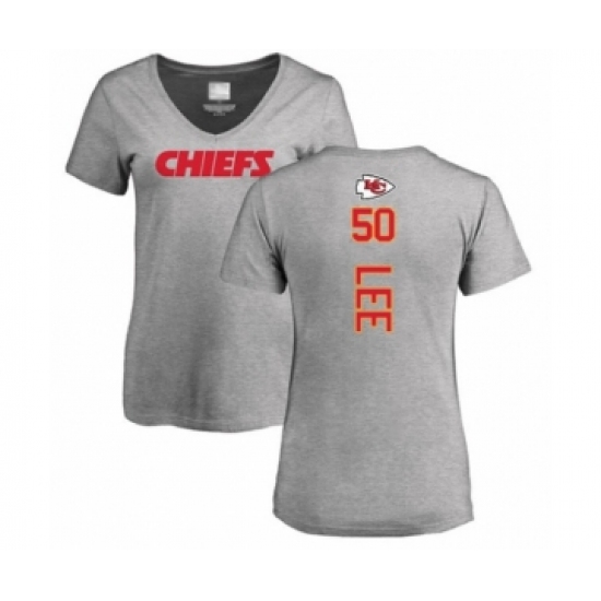 Football Women's Kansas City Chiefs #50 Darron Lee Ash Backer V-Neck T-Shirt - Ujersey