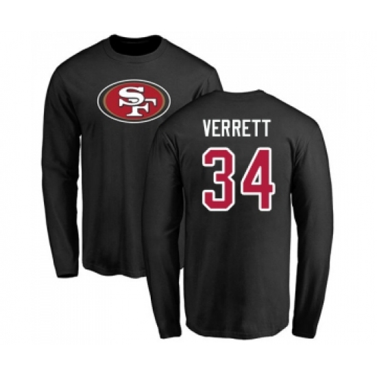 Football San Francisco 49ers #34 Jason Verrett Black Name & Number Logo Long Sleeve T-Shirt - Ujersey