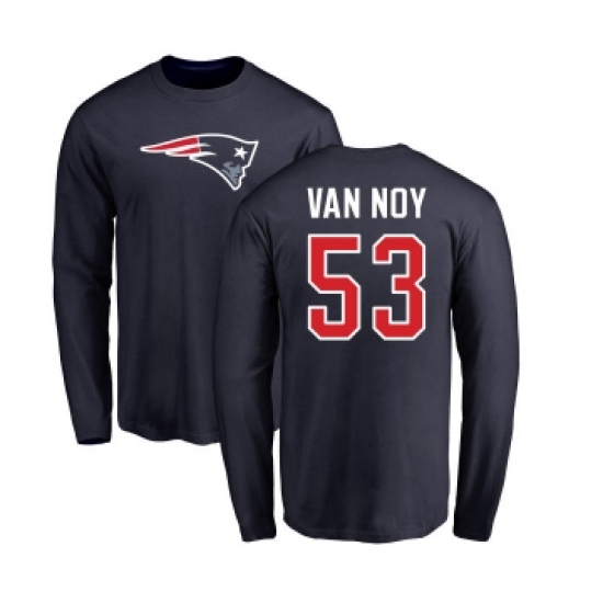 Football New England Patriots #53 Kyle Van Noy Navy Blue Name & Number Logo Long Sleeve T-Shirt - Ujersey