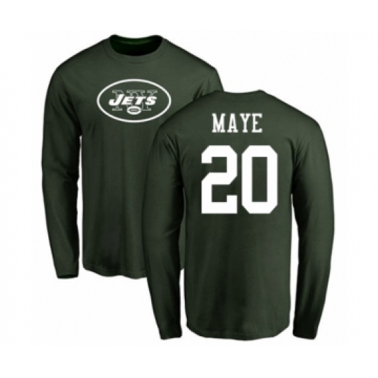 Football New York Jets #20 Marcus Maye Green Name & Number Logo Long Sleeve T-Shirt - Ujersey