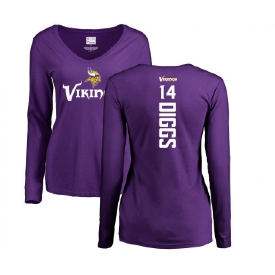 Football Women's Minnesota Vikings #14 Stefon Diggs Purple Backer Slim Fit Long Sleeve T-Shirt - Ujersey