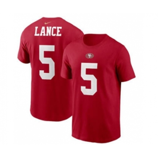 Men's San Francisco 49ers #5 Trey Lance 2021 Scarlet Football Draft First Round Pick Player Name & Number Football T-Shirt - Ujersey