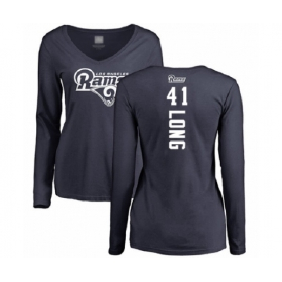 Football Women's Los Angeles Rams #41 David Long Navy Blue Backer Slim Fit Long Sleeve T-Shirt - Ujersey